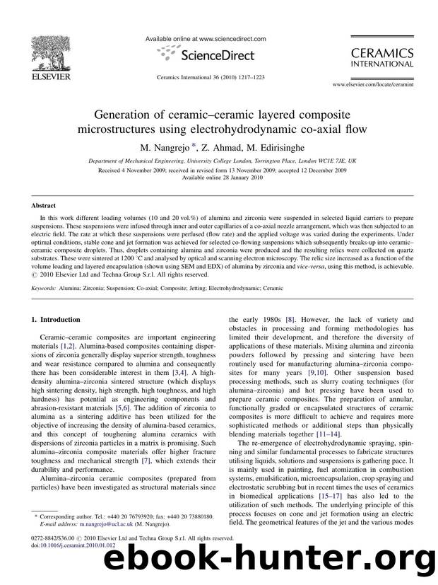 Generation of ceramicÃ¢â¬âceramic layered composite microstructures using electrohydrodynamic co-axial flow by M. Nangrejo; Z. Ahmad; M. Edirisinghe