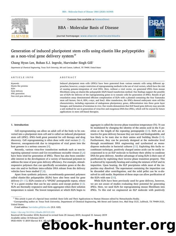 Generation of induced pluripotent stem cells using elastin like polypeptides as a non-viral gene delivery system by Chang Hyun Lee & Rohan S.J. Ingrole & Harvinder Singh Gill