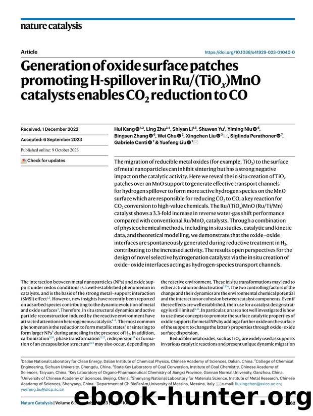Generation of oxide surface patches promoting H-spillover in Ru(TiOx)MnO catalysts enables CO2 reduction to CO by unknow