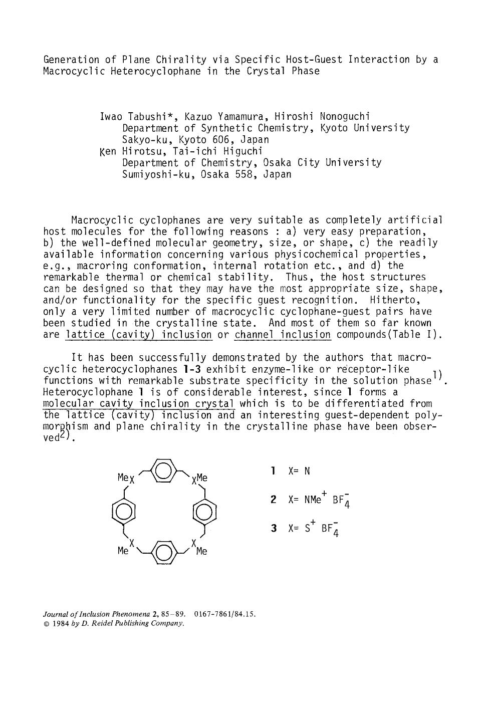 Generation of plane chirality via specific host-guest interaction by a macrocyclic heterocyclophane in the crystal phase by Unknown