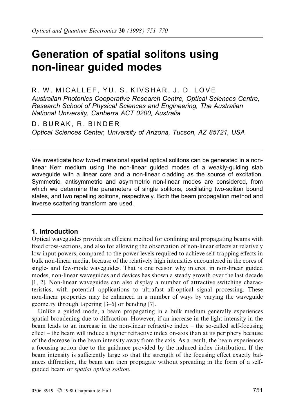 Generation of spatial solitons using non-linear guided modes by Unknown