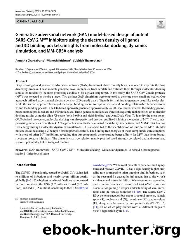Generative adversarial network (GAN) model-based design of potent SARS-CoV-2 Mpro inhibitors using the electron density of ligands and 3D binding pockets: insights from molecular d by Annesha Chakraborty & Vignesh Krishnan & Subbiah Thamotharan