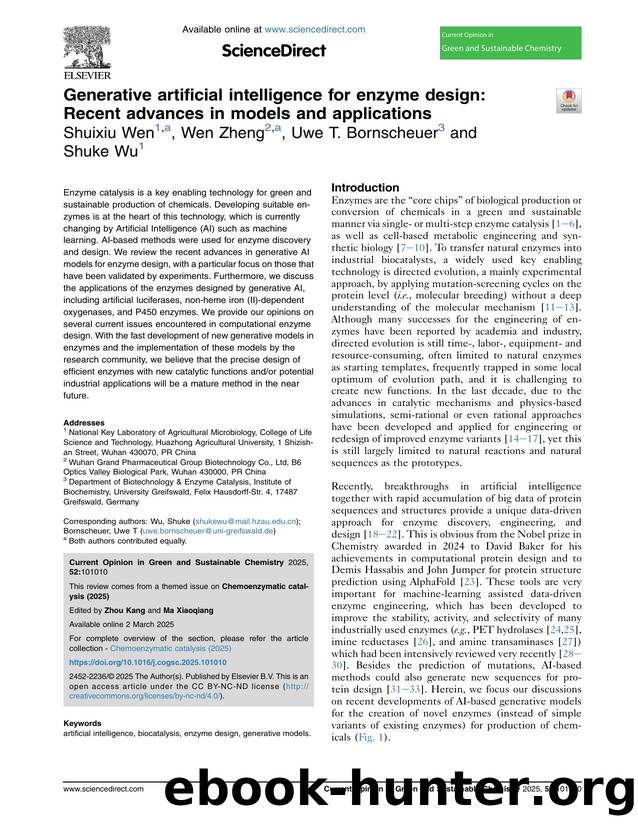 Generative artificial intelligence for enzyme design: Recent advances in models and applications by Shuixiu Wen & Wen Zheng & Uwe T. Bornscheuer & Shuke Wu