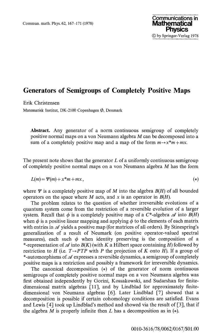 Generators of semigroups of completely positive maps by Unknown