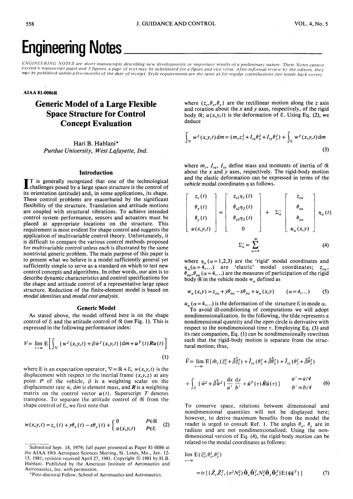Generic Model of a Large Flexible Space Structure for Control Concept Evaluation by Unknown