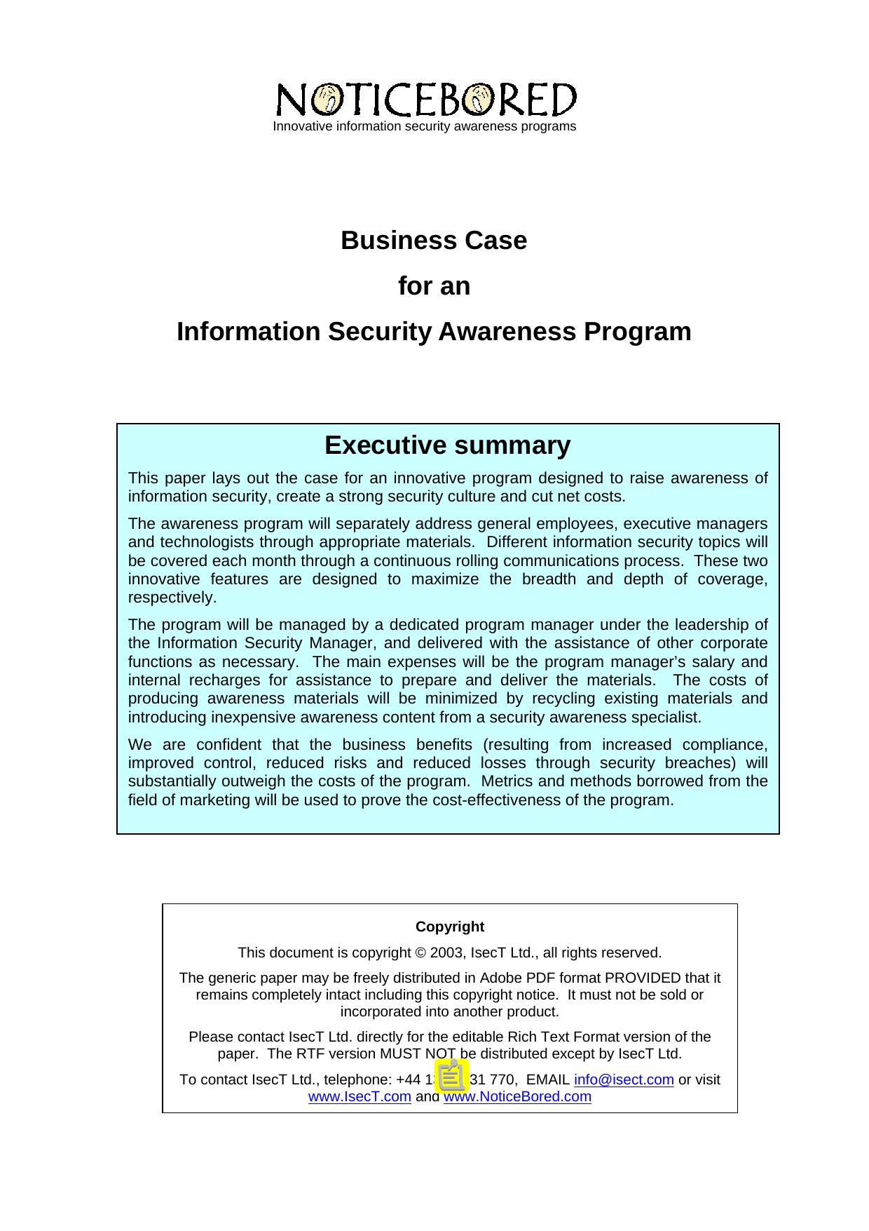 Generic business case by Gary Hinson