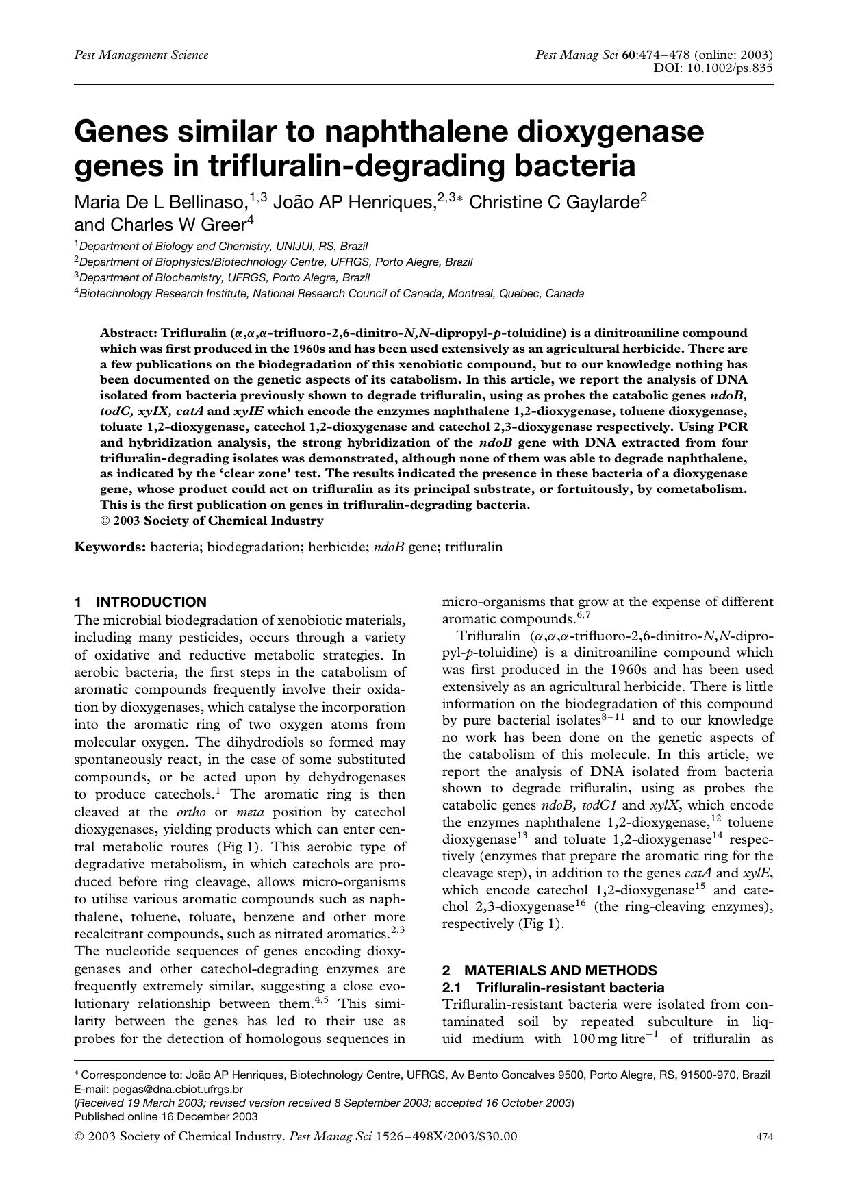 Genes similar to naphthalene dioxygenase genes in trifluralin-degrading bacteria by Unknown
