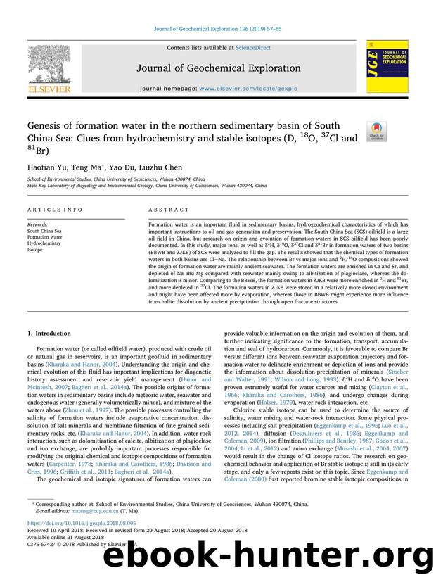Genesis of formation water in the northern sedimentary basin of South China Sea_ Clues from hydrochemistry and stable isotopes (D, 18O, 37Cl and 81Br) by Haotian Yu & Teng Ma & Yao Du & Liuzhu Chen