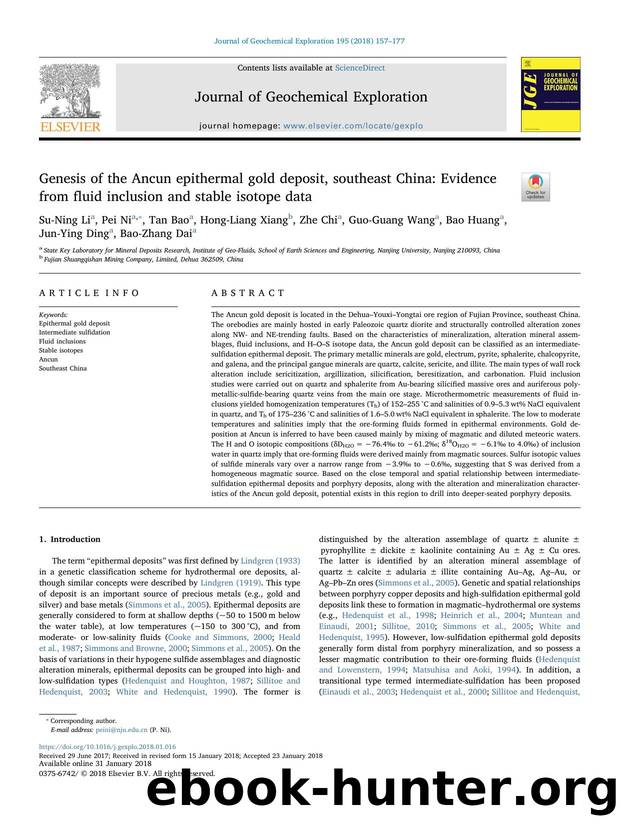 Genesis of the Ancun epithermal gold deposit, southeast China_ Evidence from fluid inclusion and stable isotope data by unknow