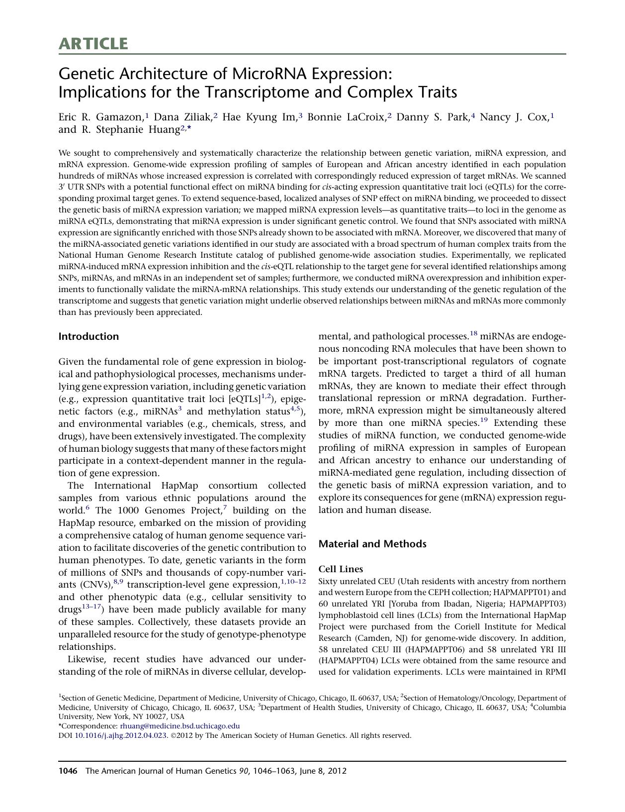Genetic Architecture of MicroRNA Expression: Implications for the Transcriptome and Complex Traits by unknow