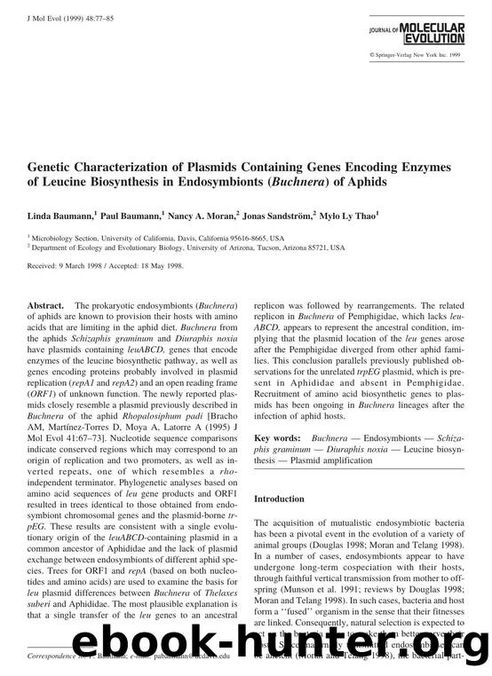 Genetic Characterization of Plasmids Containing Genes Encoding Enzymes of Leucine Biosynthesis in Endosymbionts (Buchnera) of Aphids by Baumann L. et al