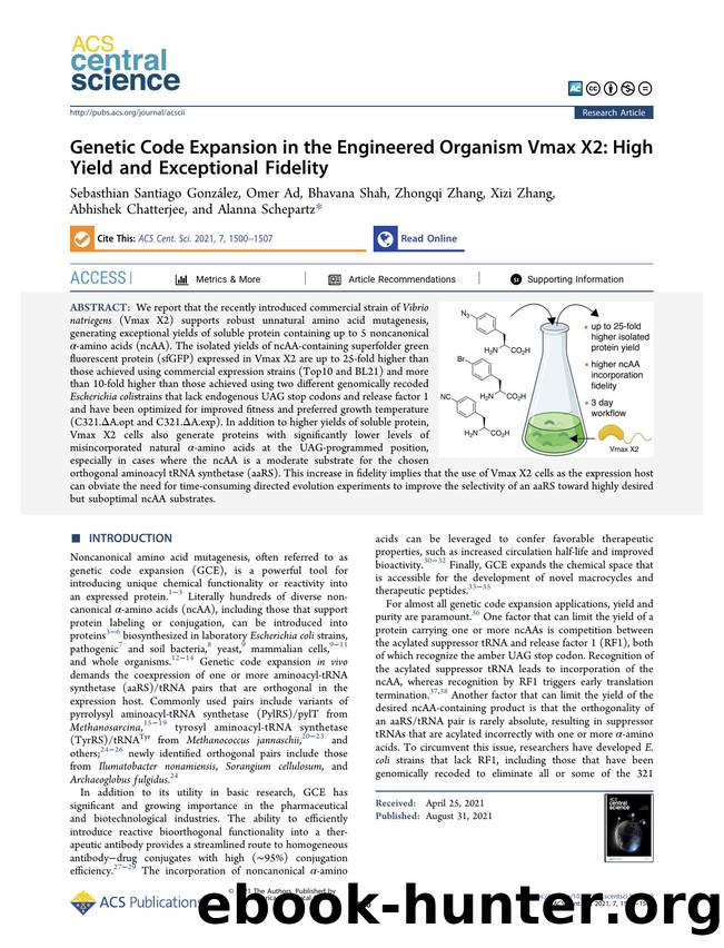 Genetic Code Expansion in the Engineered Organism Vmax X2: High Yield and Exceptional Fidelity by unknow