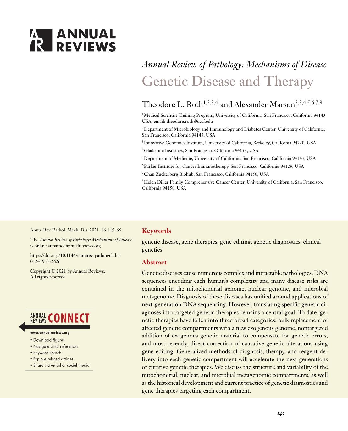 Genetic Disease and Therapy by Theodore L. Roth and Alexander Marson