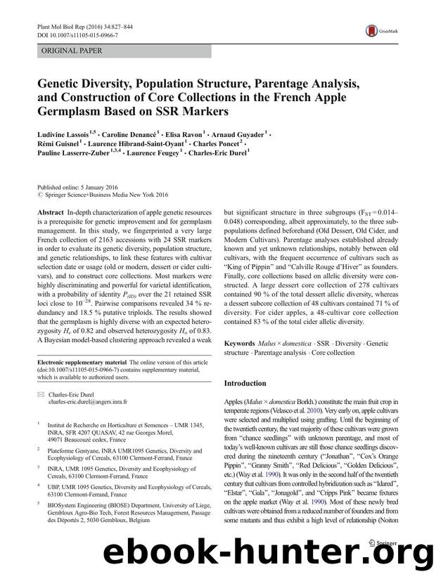 Genetic Diversity, Population Structure, Parentage Analysis, and Construction of Core Collections in the French Apple Germplasm Based on SSR Markers by unknow