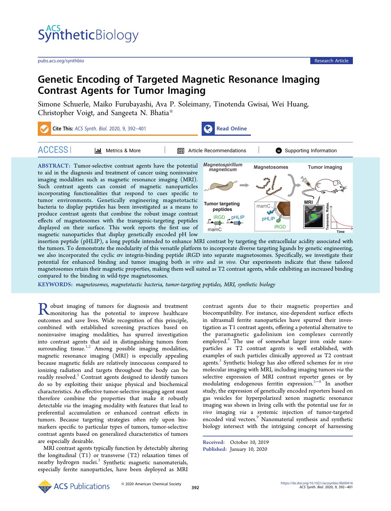 Genetic Encoding of Targeted Magnetic Resonance Imaging Contrast Agents for Tumor Imaging by unknow