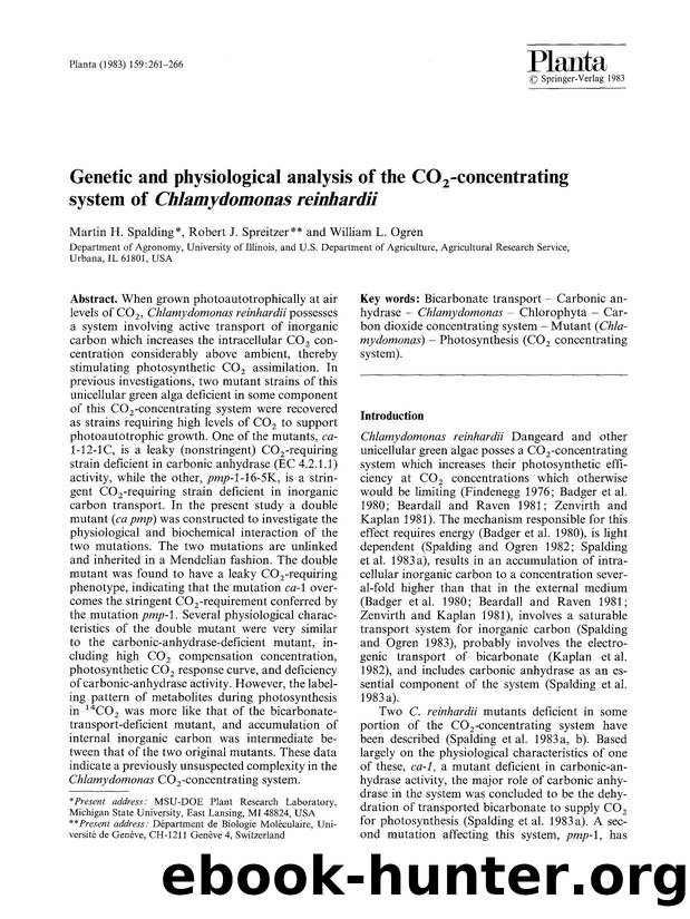 Genetic and physiological analysis of the CO<Subscript>2<Subscript>-concentrating system of <Emphasis Type="Italic">Chlamydomonas reinhardii<Emphasis> by Unknown