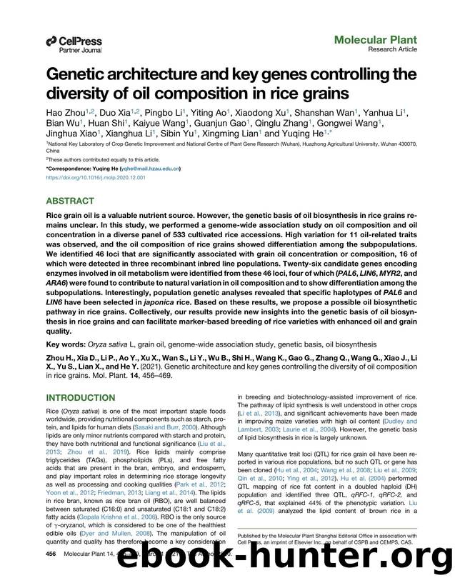 Genetic architecture and key genes controlling the diversity of oil composition in rice grains by unknow