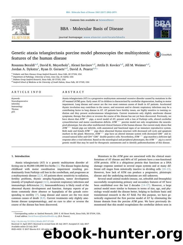 Genetic ataxia telangiectasia porcine model phenocopies the multisystemic features of the human disease by unknow