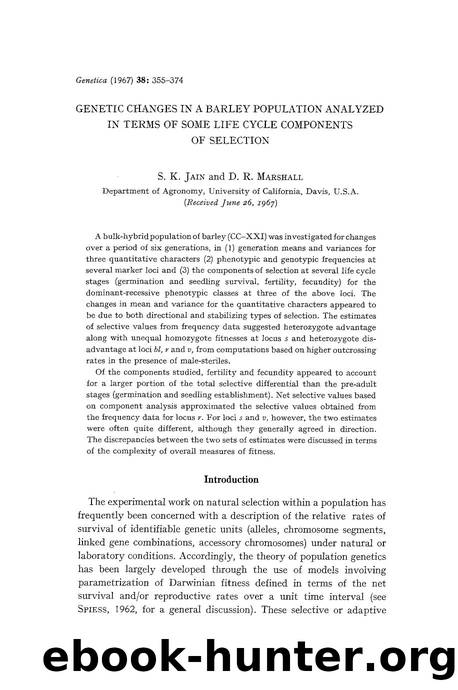 Genetic changes in a barley population analyzed in terms of some life cycle components of selection by Unknown