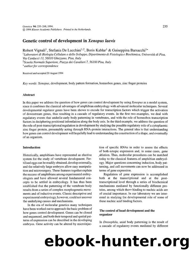 Genetic control of development in <Emphasis Type="Italic">Xenopus laevis <Emphasis> by Unknown