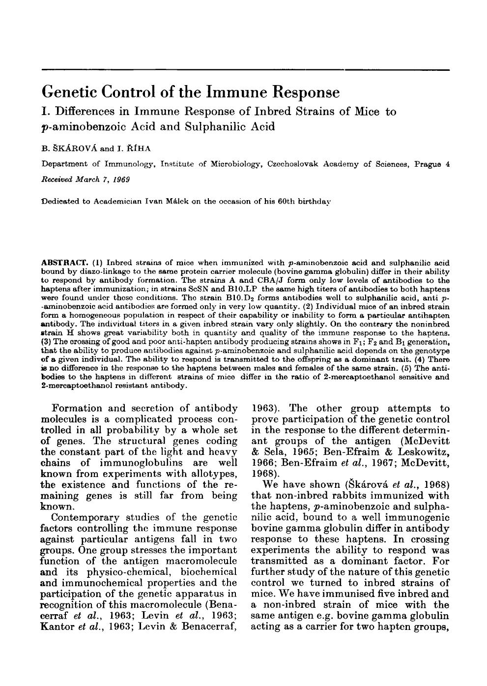 Genetic control of the immune response by Unknown