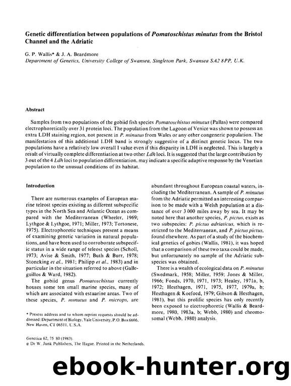 Genetic differentiation between populations of  <Emphasis Type="Italic">Pomatoschistus minutus <Emphasis> from the Bristol Channel and the Adriatic by Unknown
