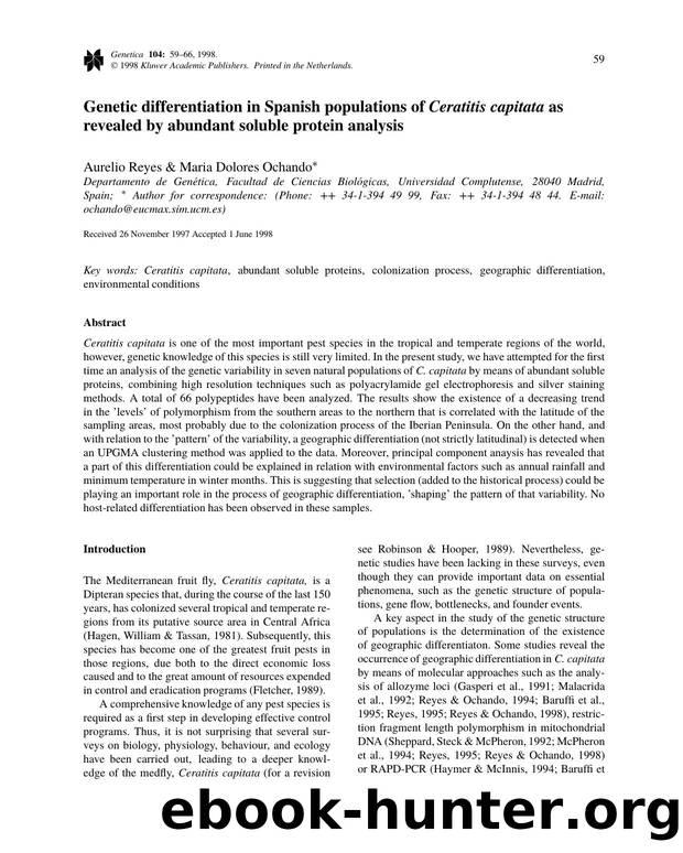 Genetic differentiation in Spanish populations of Ceratitis capitata as revealed by abundant soluble protein analysis by Unknown