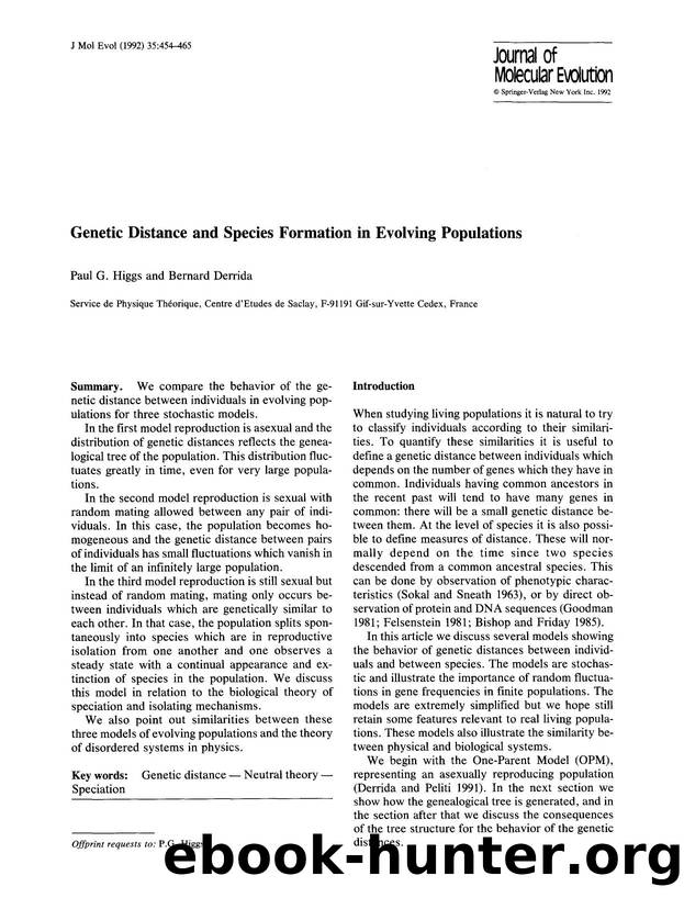 Genetic distance and species formation in evolving populations by Unknown