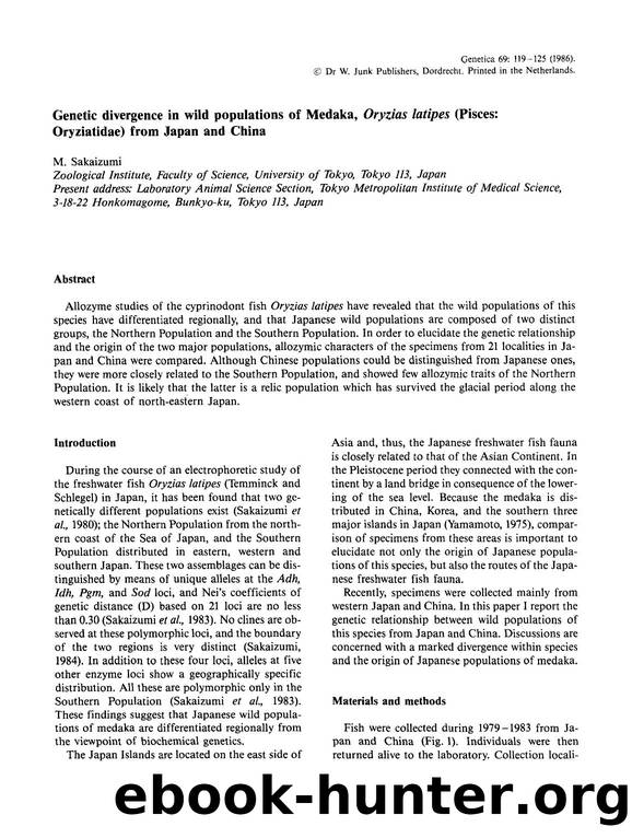 Genetic divergence in wild populations of Medaka,  <Emphasis Type="Italic">Oryzias latipes <Emphasis> (Pisces: Oryziatidae) from Japan and China by Unknown