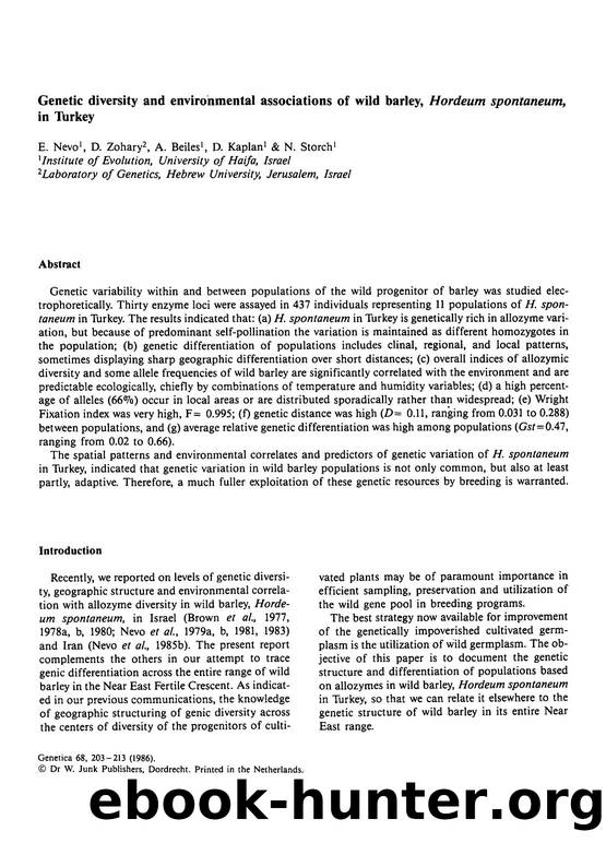 Genetic diversity and environmental associations of wild barley, <Emphasis Type="Italic">Hordeum spontaneum <Emphasis>, in Turkey by Unknown