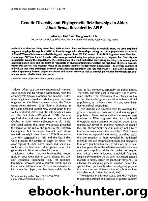 Genetic diversity and phylogenetic relationships in alder, <Emphasis Type="Italic">Alnus firma <Emphasis>, revealed by AFLP by Unknown