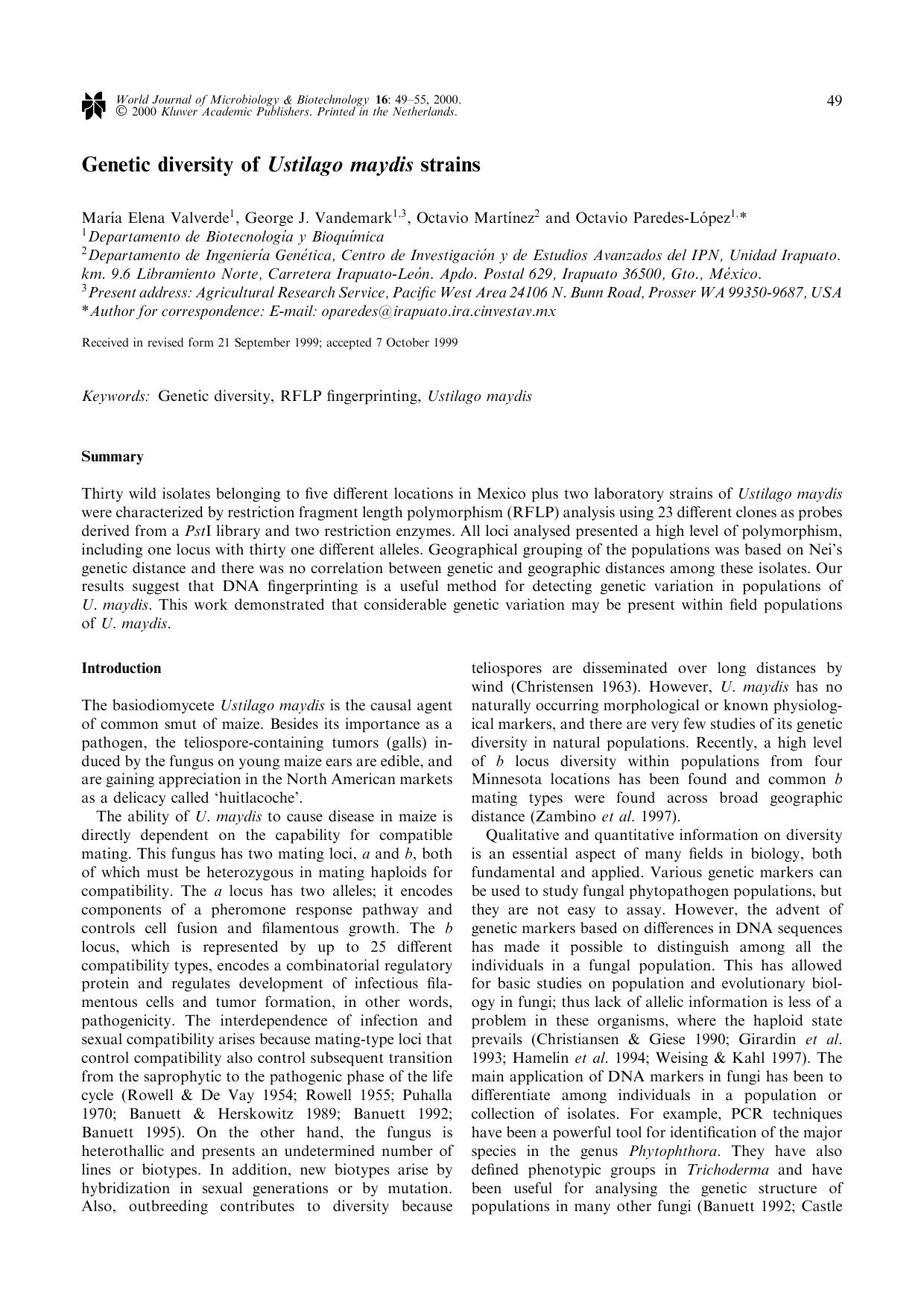 Genetic diversity of Ustilago maydis strains by Unknown