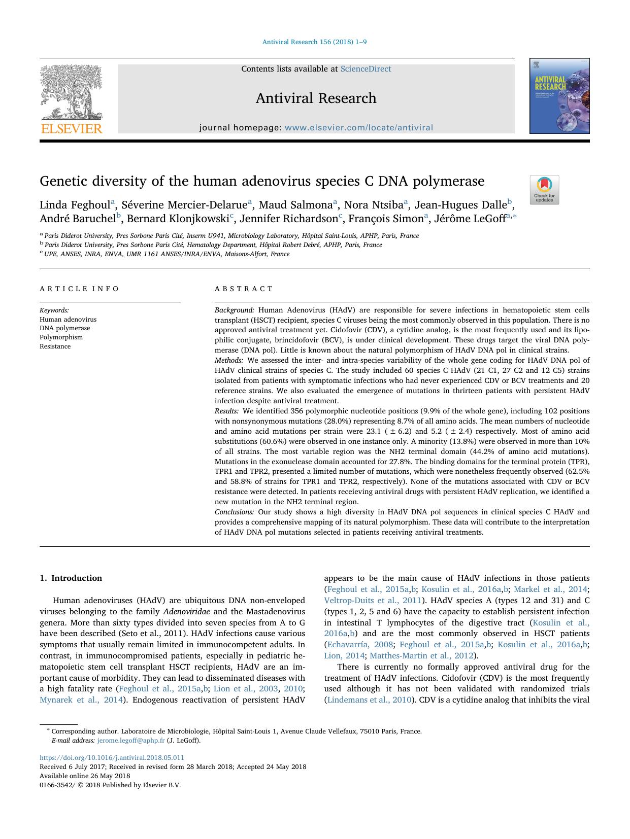 Genetic diversity of the human adenovirus species C DNA polymerase by unknow