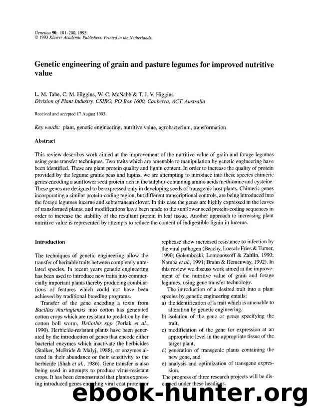 Genetic engineering of grain and pasture legumes for improved nutritive value by Unknown
