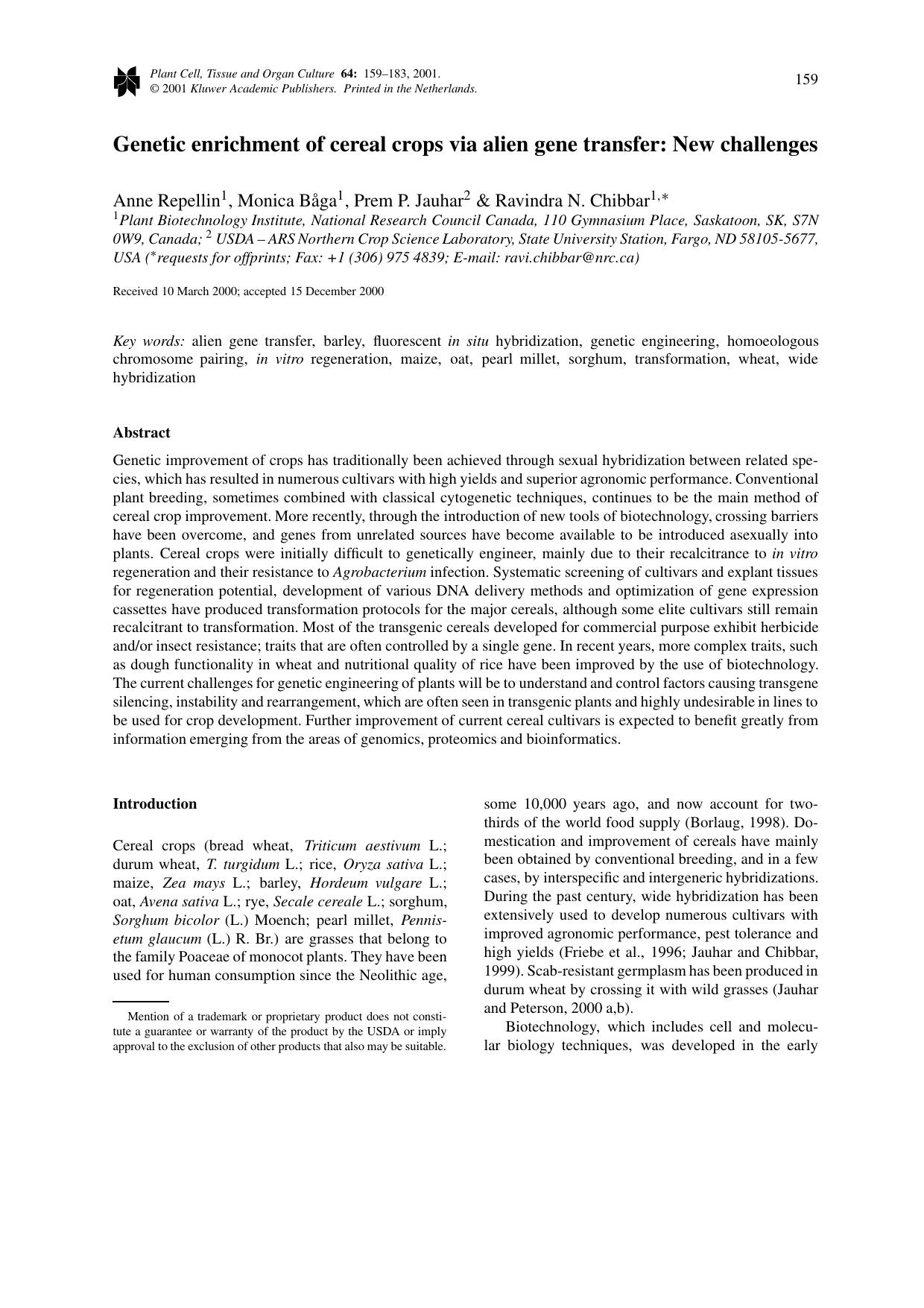 Genetic enrichment of cereal crops via alien gene transfer: New challenges by Unknown