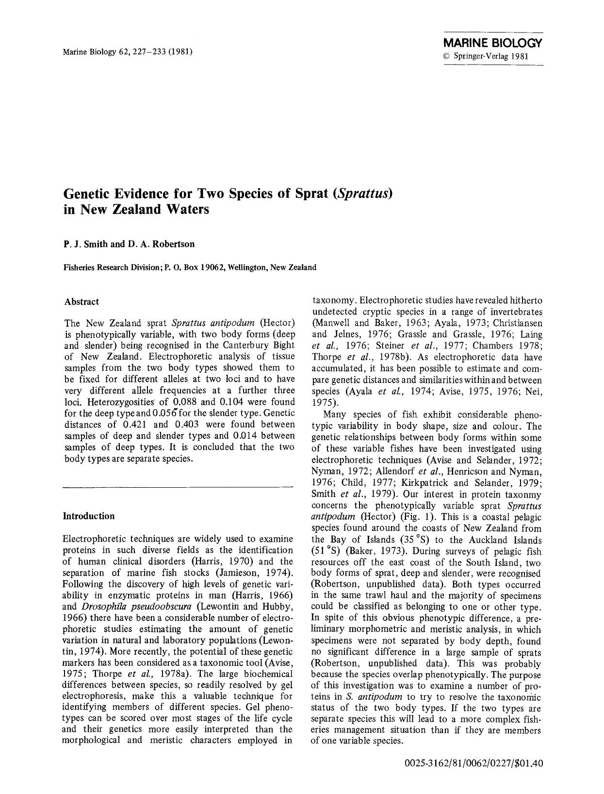 Genetic evidence for two species of sprat (<Emphasis Type="Italic">Sprattus<Emphasis>) in New Zealand waters by Unknown