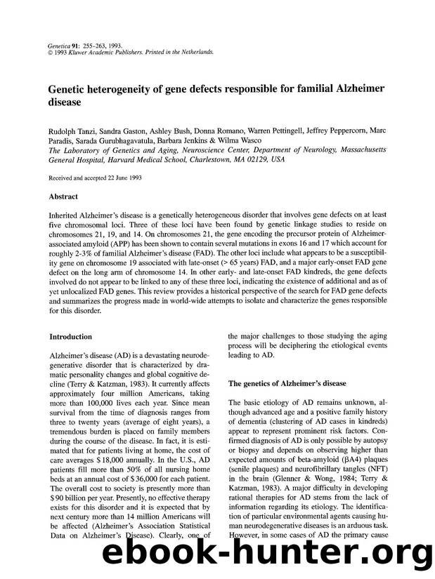 Genetic heterogeneity of gene defects responsible for familial Alzheimer disease by Unknown