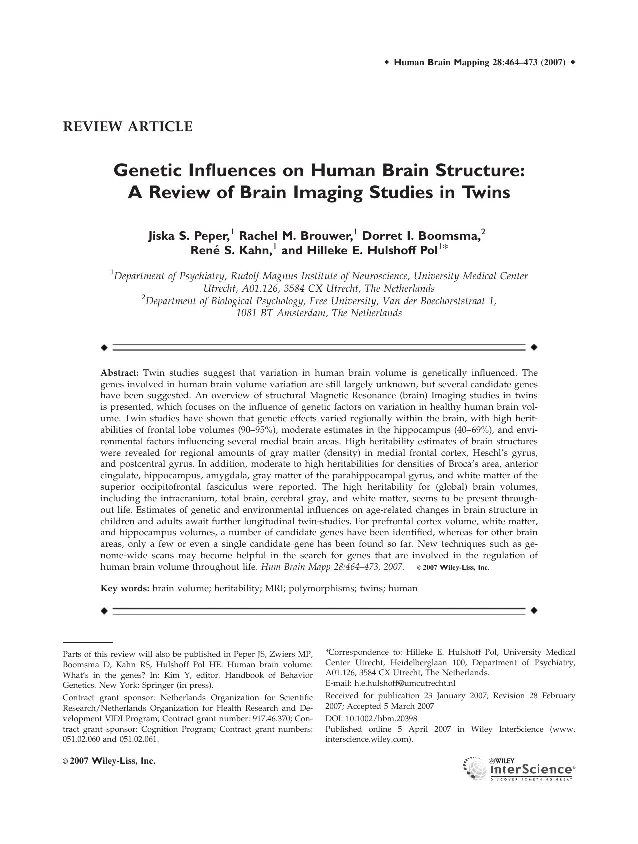 Genetic influences on human brain structure: A review of brain imaging studies in twins by unknow