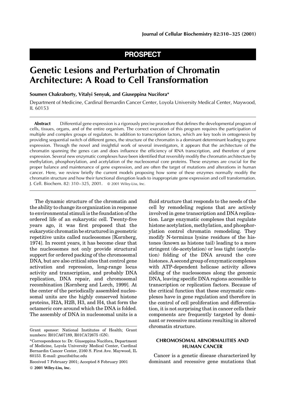 Genetic lesions and perturbation of chromatin architecture: A road to cell transformation by Unknown