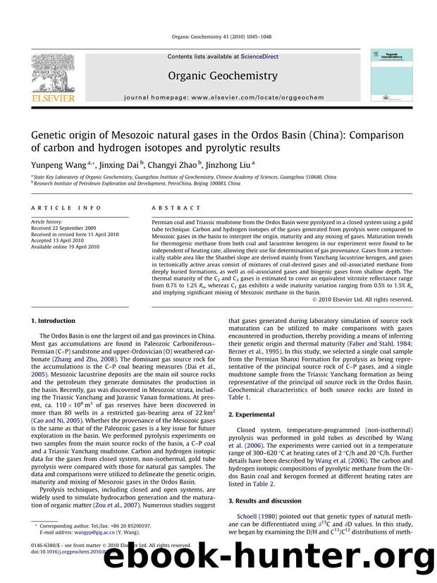 Genetic origin of Mesozoic natural gases in the Ordos Basin (China): Comparison of carbon and hydrogen isotopes and pyrolytic results by Yunpeng Wang & Jinxing Dai & Changyi Zhao & Jinzhong Liu