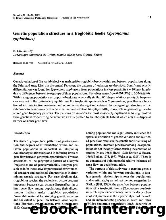 Genetic population structure in a troglobitic beetle (<Emphasis Type="Italic">Speonomus zophosinus<Emphasis>) by Unknown