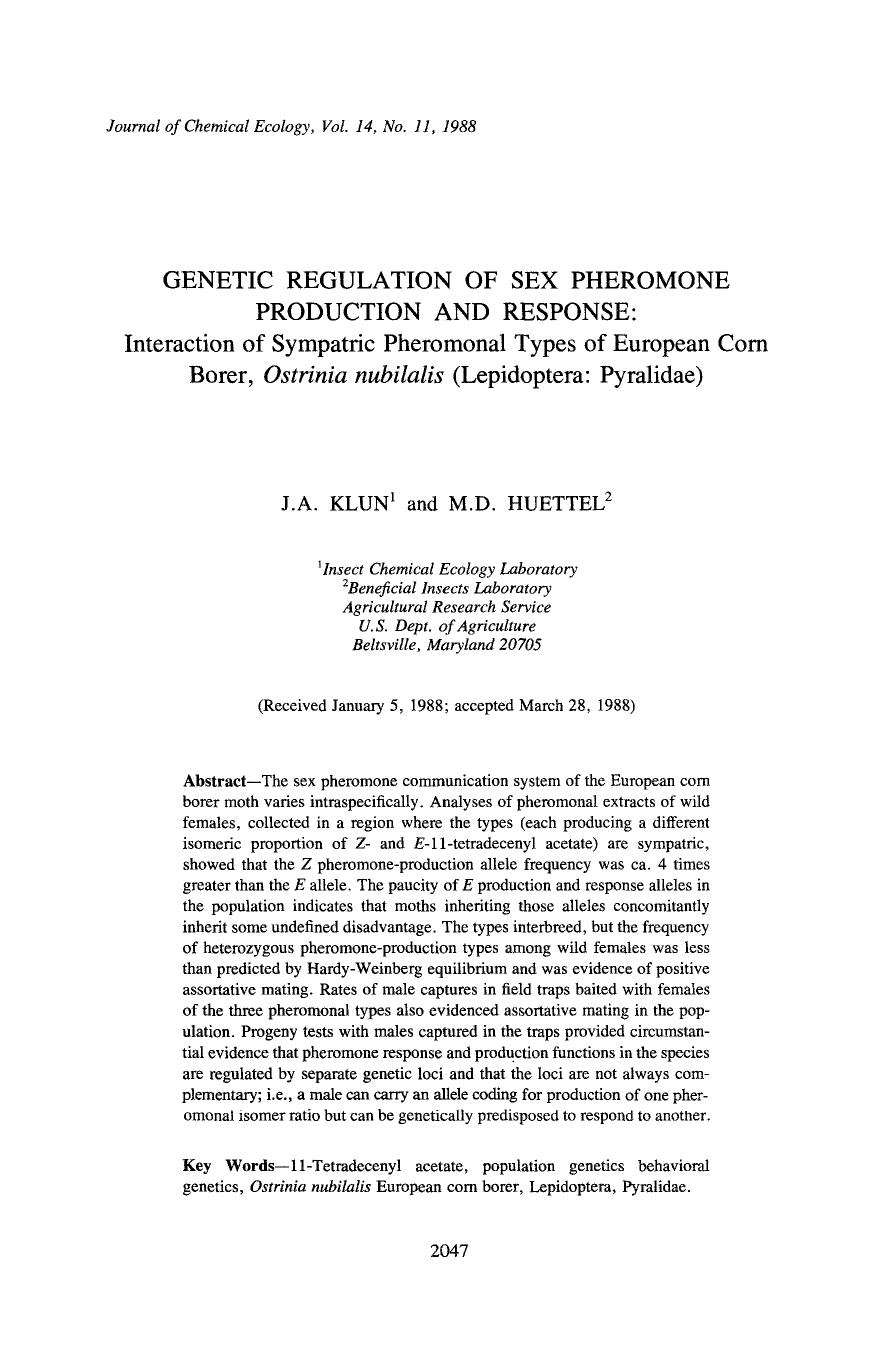 Genetic regulation of sex pheromone production and response by Unknown