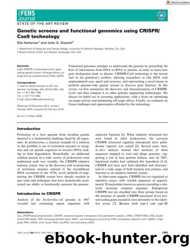 Genetic screens and functional genomics using CRISPRCas9 technology by Unknown
