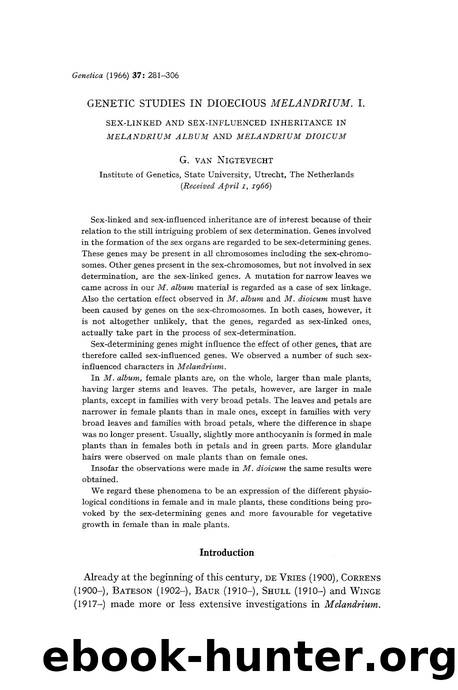 Genetic studies in dioecious melandrium. I by Unknown