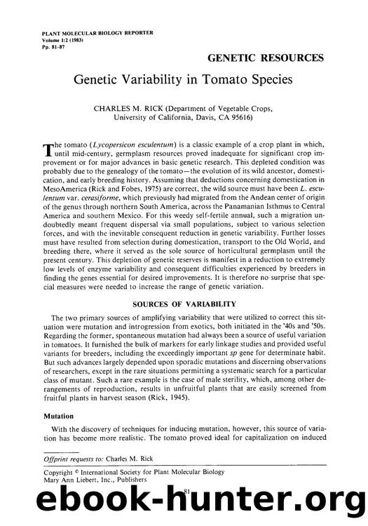 Genetic variability in tomato species by Unknown