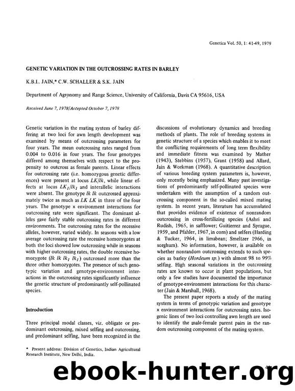 Genetic variation in the outcrossing rates in barley by Unknown
