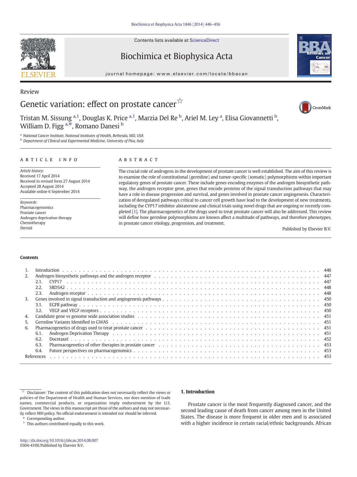 Genetic variation: effect on prostate cancer by unknow
