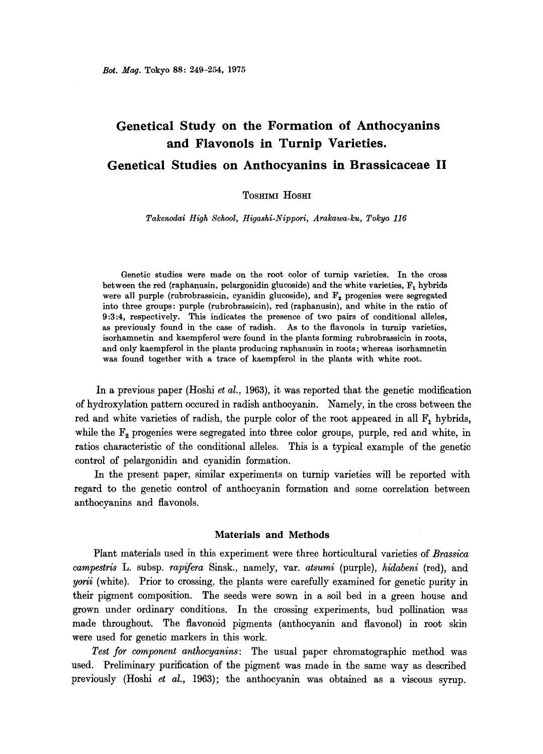 Genetical study on the formation of anthocyanins and flavonols in turnip varieties. Genetical studies on anthocyanins in brassicaceae II by Unknown