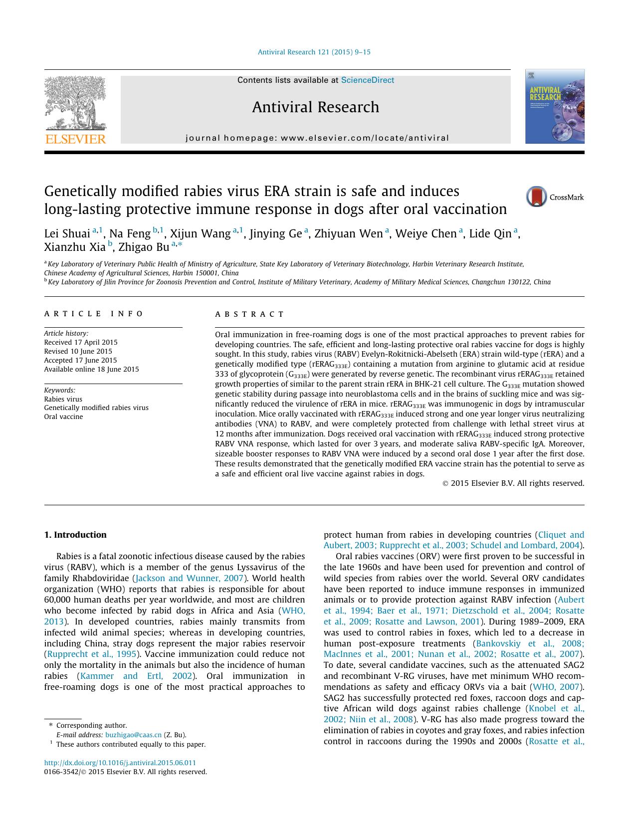 Genetically modified rabies virus ERA strain is safe and induces long-lasting protective immune response in dogs after oral vaccination by unknow