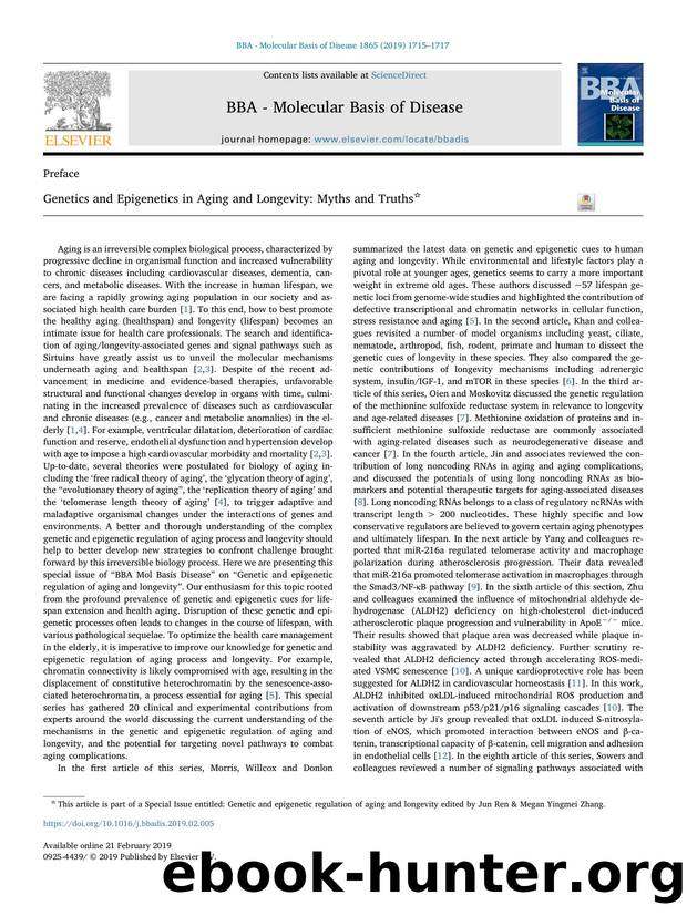 Genetics and Epigenetics in Aging and Longevity_ Myths and Truths by Jun Ren & Yingmei Zhang